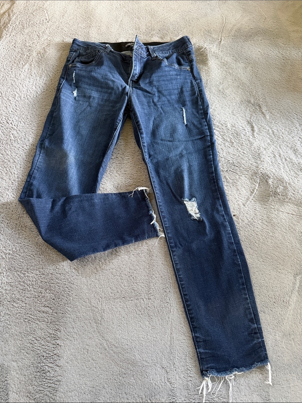 Men's Dark Blue Distressed Skinny Jeans - Stretch Denim